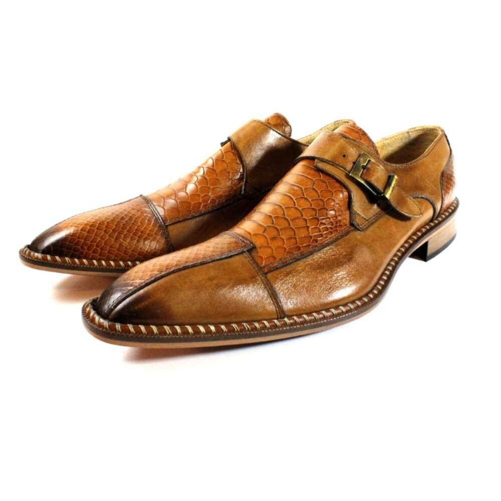 Doula Crocodile Printed Brown Monk Straps Calfskin